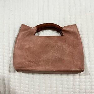 Anthropologie Dusty Pink Clutch with Wooden Handle